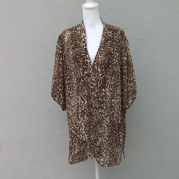 Torrid Blouse Animal Print Ruffled Blouse Brown Black Size 2 or 2X - Picture 6 of 6